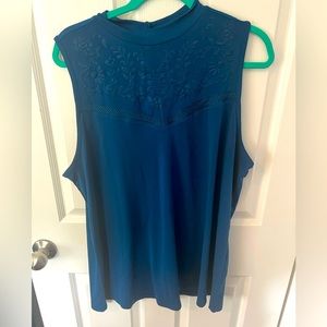 Size 2 embroidered yoke blue sleeveless tunic.